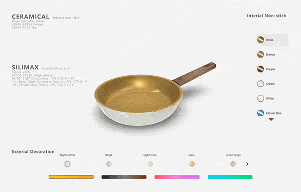 涂料Web3D选装案例：360°旋转预览与自定义颜色、光泽度、材质切换
