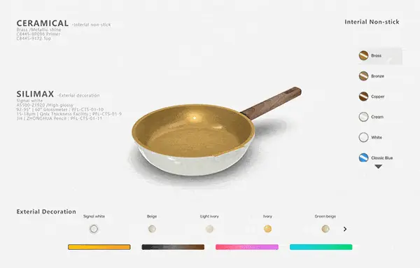 涂料Web3D选装案例：360°旋转预览与自定义颜色、光泽度、材质切换